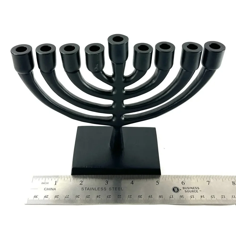 Black Metal Menorah 9 Branch Candle Holder Modern Hanukkah Judaica 7” Wide - Picture 5 of 6